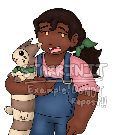 fully shaded halfbody + pokemon character. not my characters!